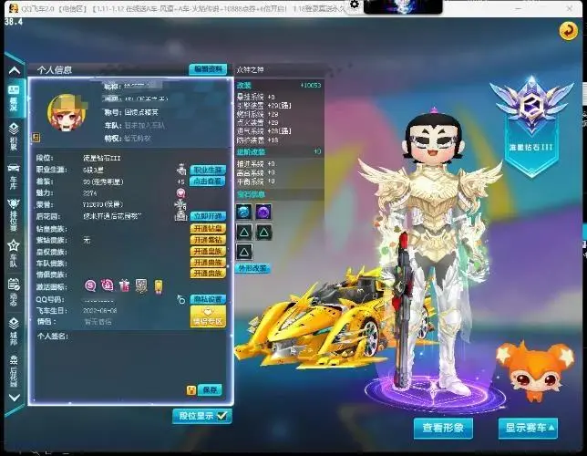 QQ飞车端游账号电信LC612481 【众神之神29单4~沙暴中改双3~黄金神兽】 【可二次实名】 S级赛车1 T1机甲1 S级赛车：众神之神； T1机甲：沙暴；