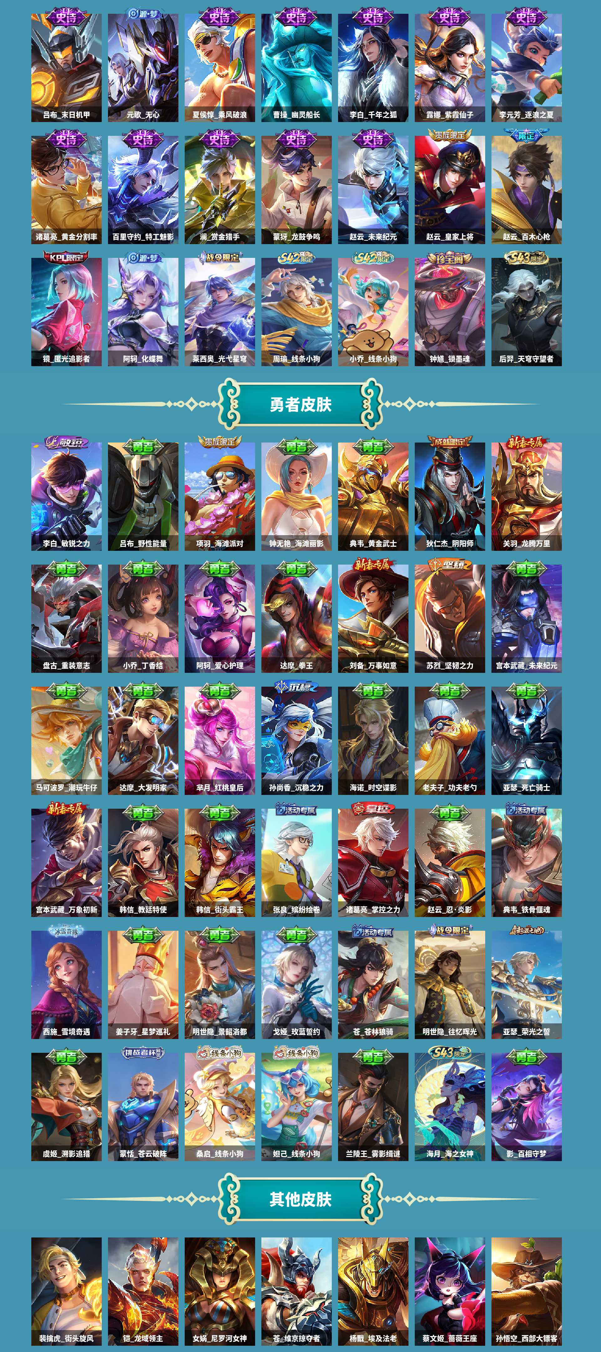 AL734749 【肝了多年心血号,寻有缘人接手】 皮肤数98 无双皮肤数2 传说皮肤数5 史诗皮肤数32 英雄数107 营地id1836847401 贵族等级【文本】贵族7级 【贵族7级】 【是】