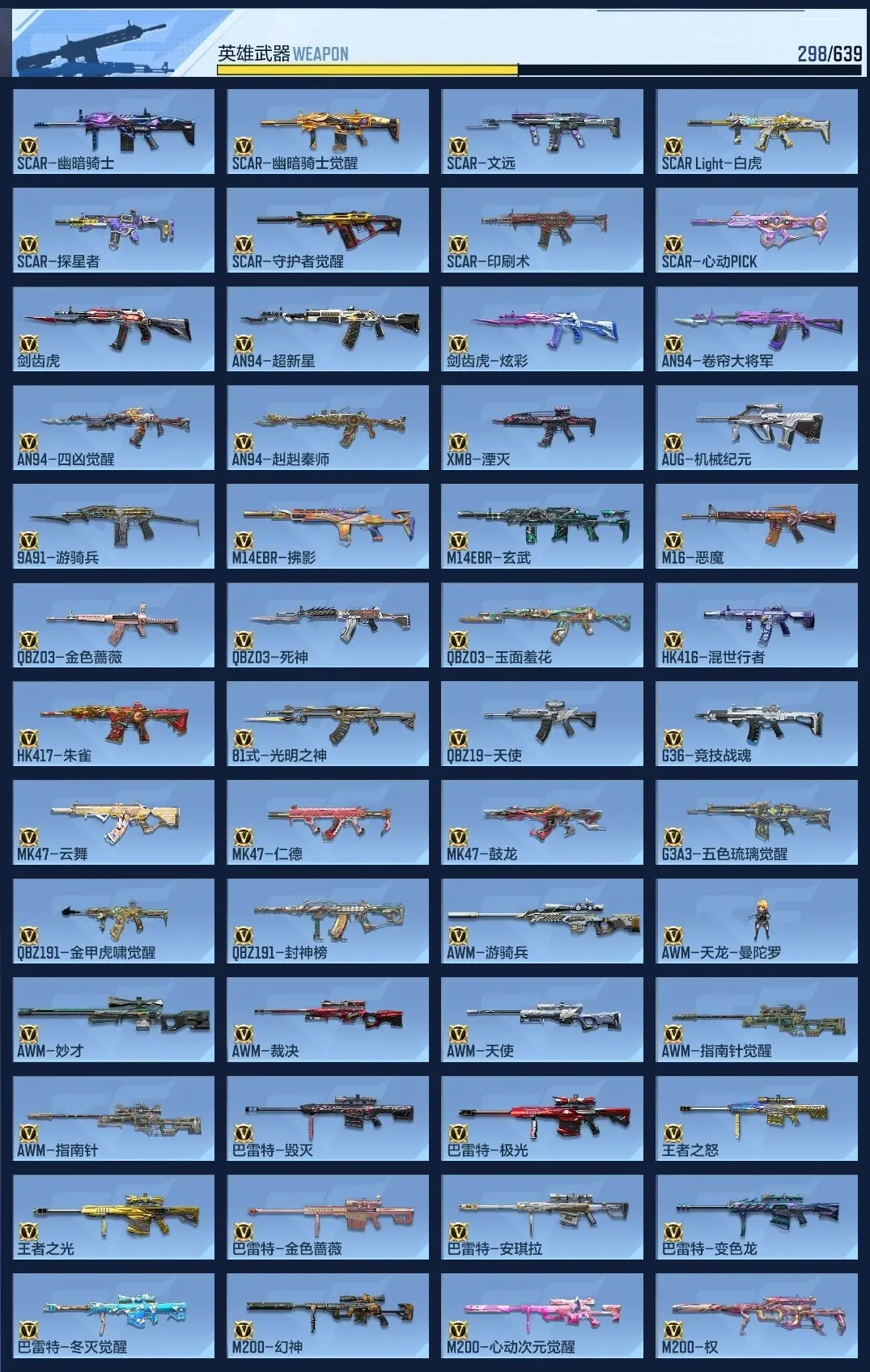 BZ602355 【七至尊四同框23王者7套雷7cop丨多三国武器套装-多万化
】 V王者角色数60 王者V武器数量35 英雄武器数量263 万化数量724