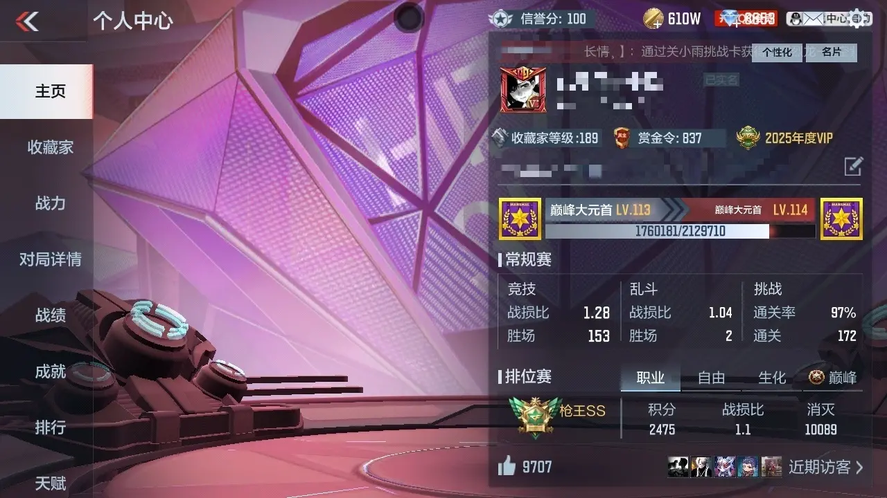 BZ611619 【17王者-王者COP-仲达-奉先-幻神-仁德】 V王者角色数36 王者V武器数量17 万化数量313 VIP等级【文本】VIP7级 【新锐】 【是】